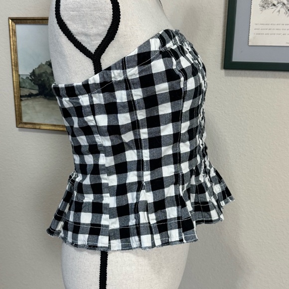 FREE PEOPLE |  Black and White Checkered Corset Strapless Top Size Medium - Picture 11 of 16